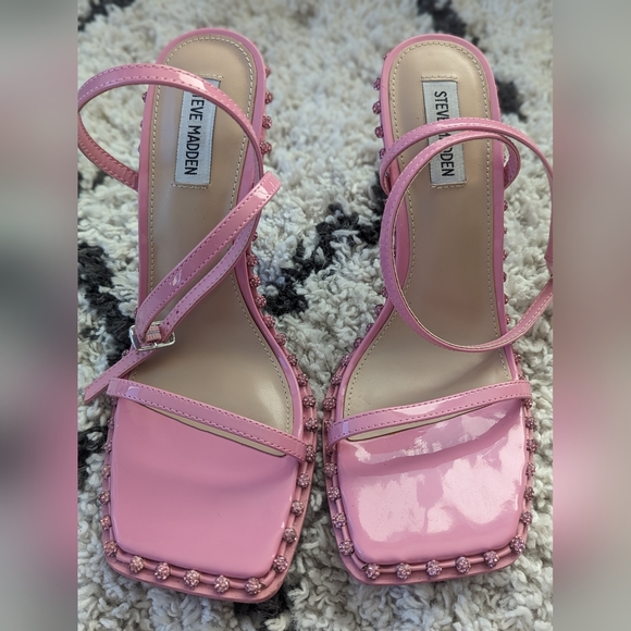 steve madden zelle pink high heels with rhinestones - Picture 4 of 9